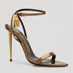 Tom Ford Metallic Bronze Padlock Stiletto Ankle Strap Sandal - Size 39